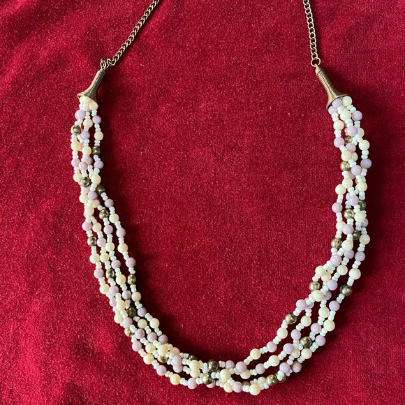 Necklace. 28” long. Metal, seed acrylic beads, neutral colors - Picture 1 of 8